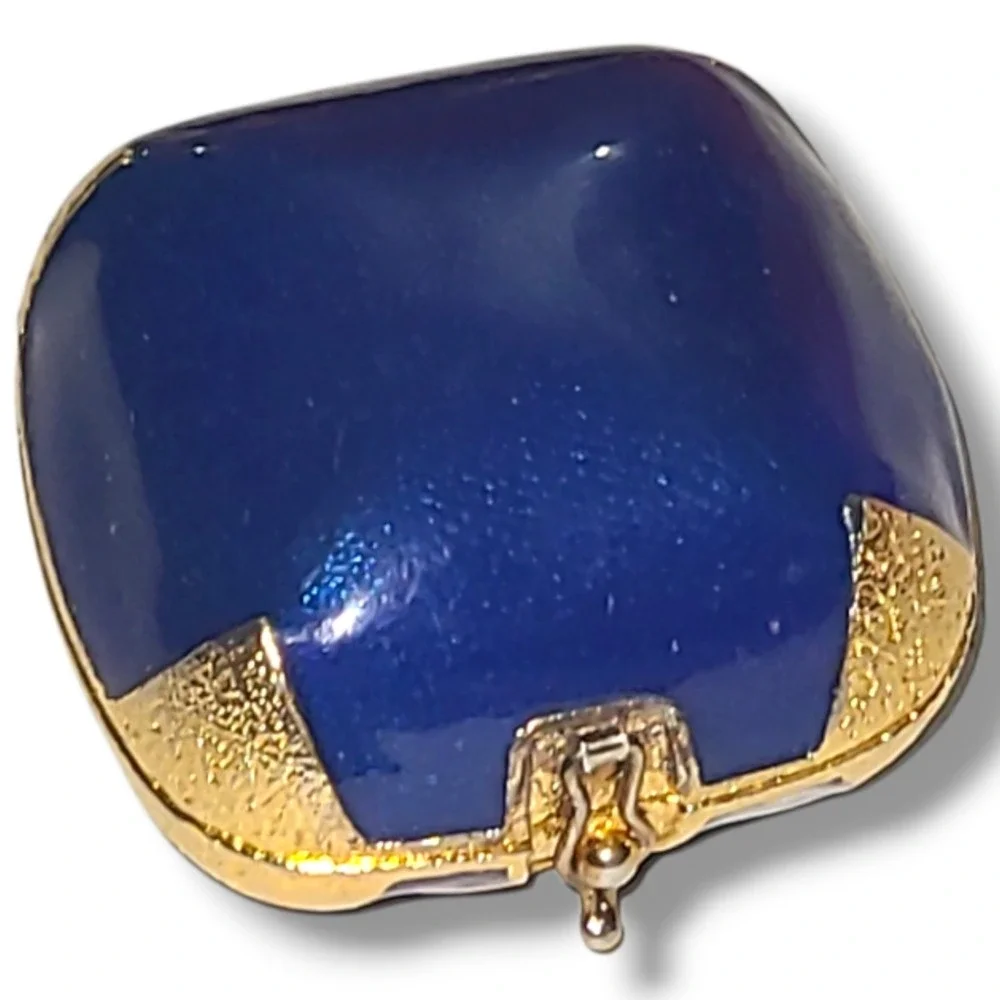 Vintage Mike & Ally Blue Enamel Gold Tone Pill Box Trinket Case Signed Italy